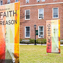 Mission Month banners on quadrangle