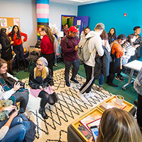 Students and faculty gather in Lasallian Women and Gender Resource Center