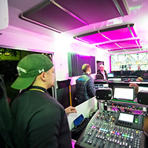 Sports media production truck interior