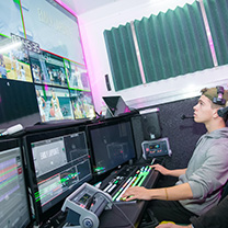 Student working in ESPN production truck