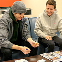 Students laughing in residence hall